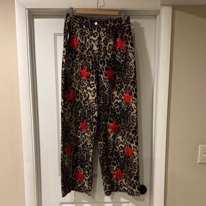 Dressed in LALA Leopard Print Flare Jeans with Red Stars